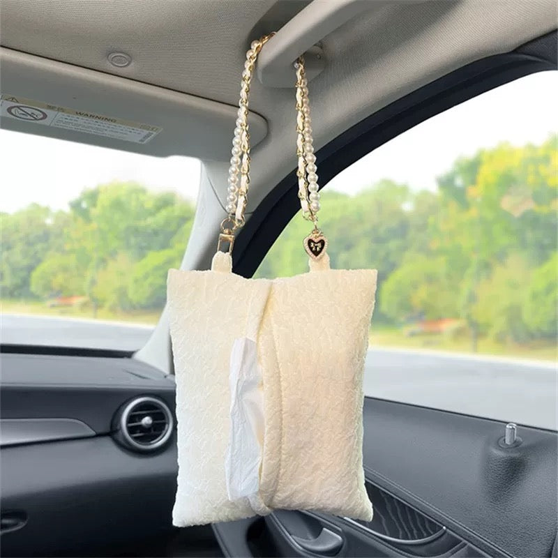 Cute Car Tissue Holder with Pearl Handbag Chain