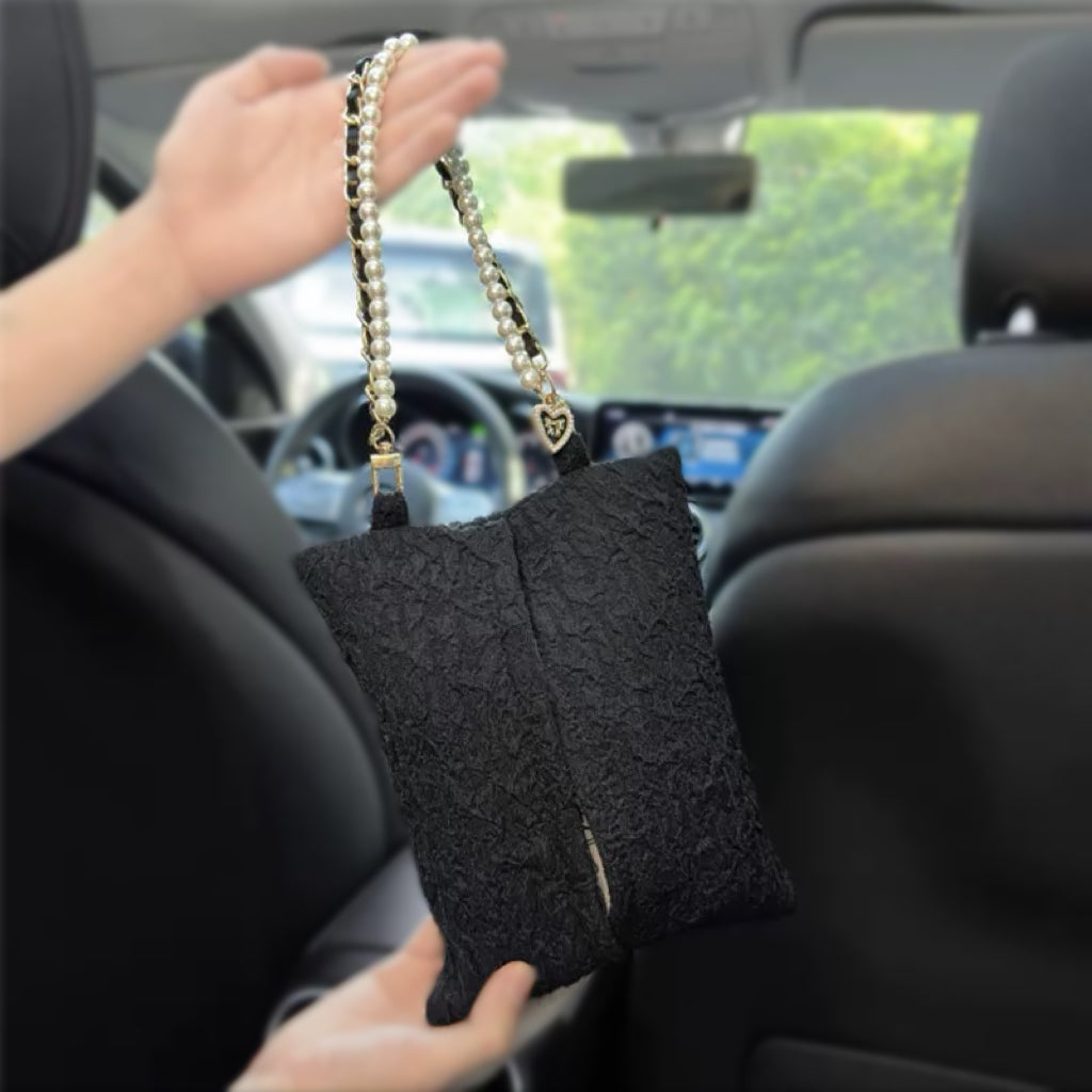 Cute Car Tissue Holder with Pearl Handbag Chain