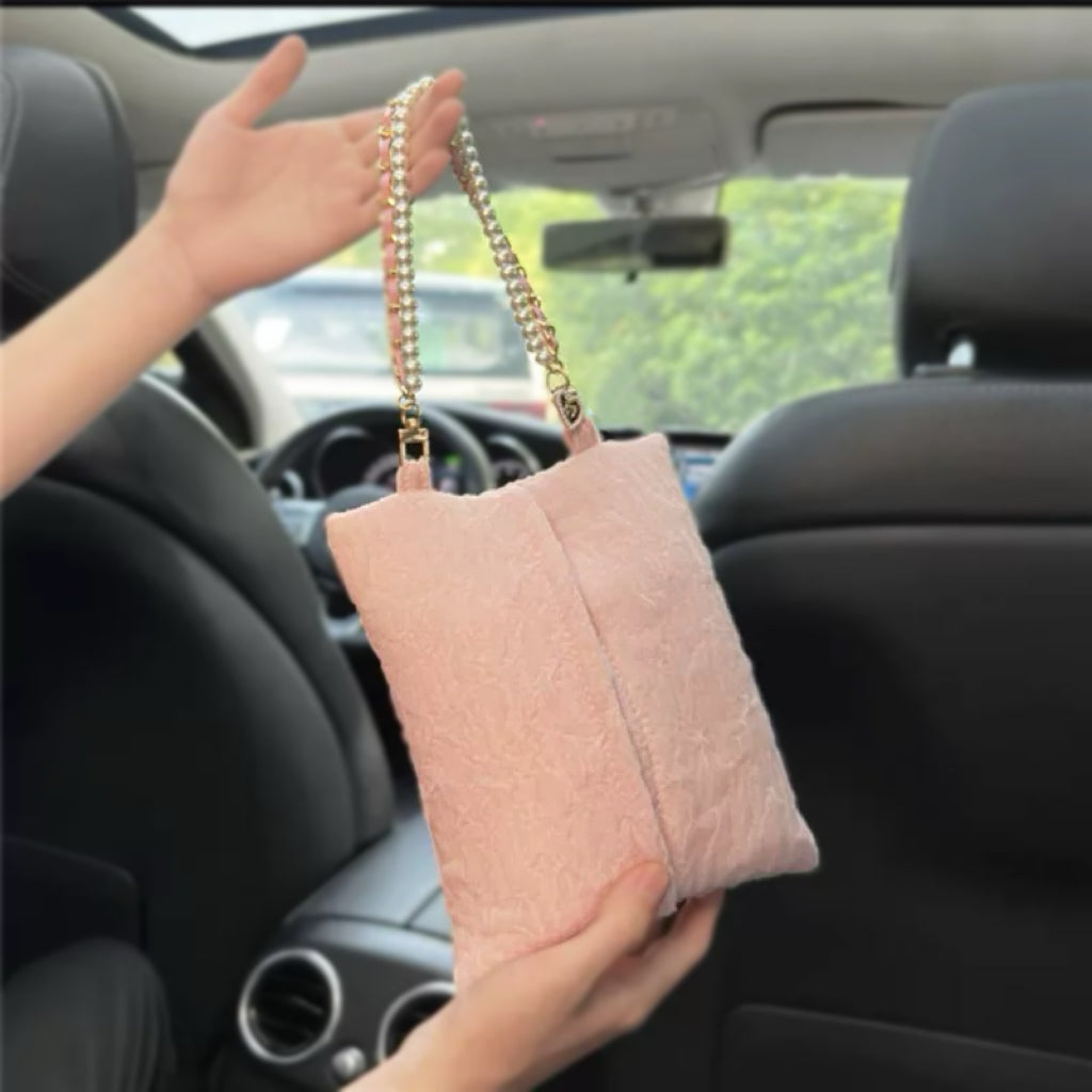Cute Car Tissue Holder with Pearl Handbag Chain