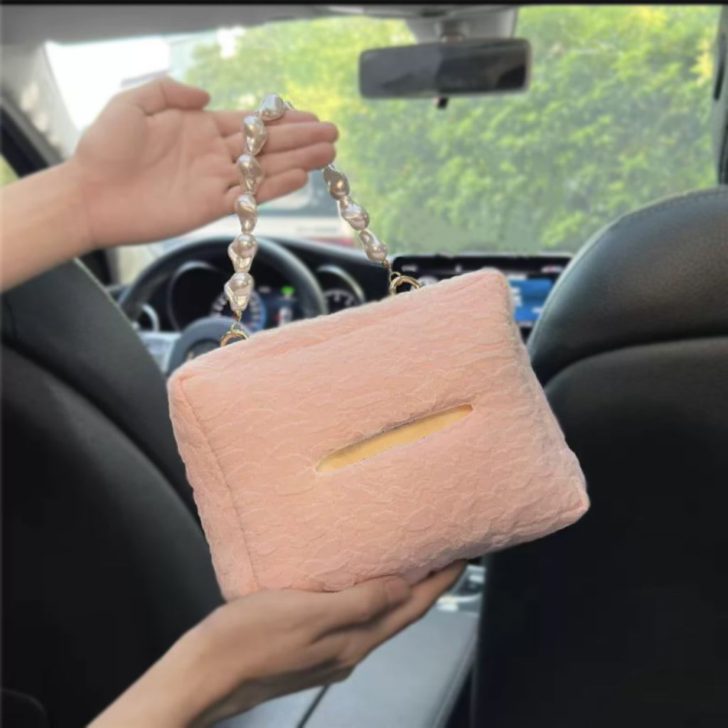 Cute Car Tissue Holder with Pearl Handbag Chain