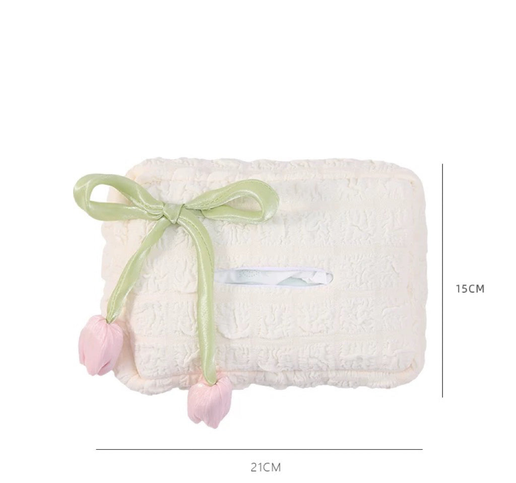 Cute White and Pink Tulip Flowers, Car Tissue Holder