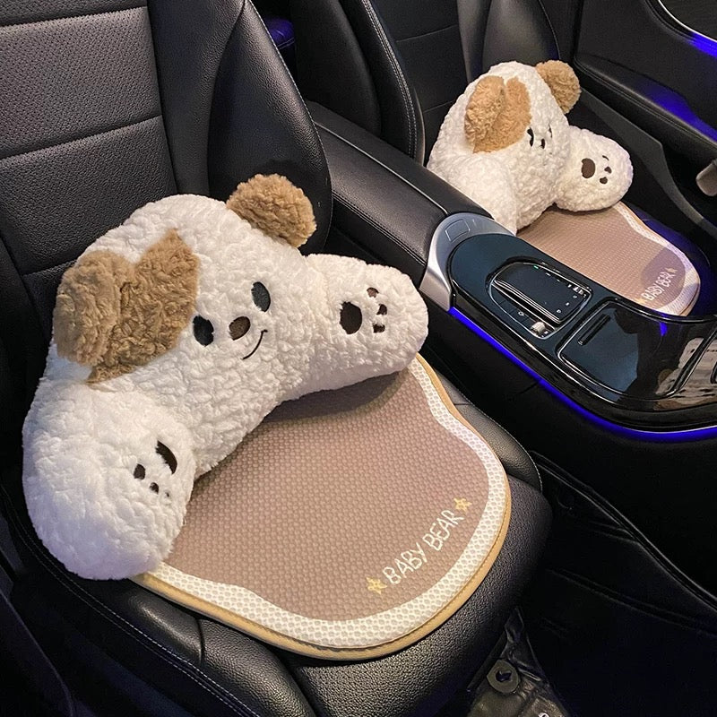 Cute Dog & Bear, Car Neck & Back Pillows with Cooling Seat Cushions