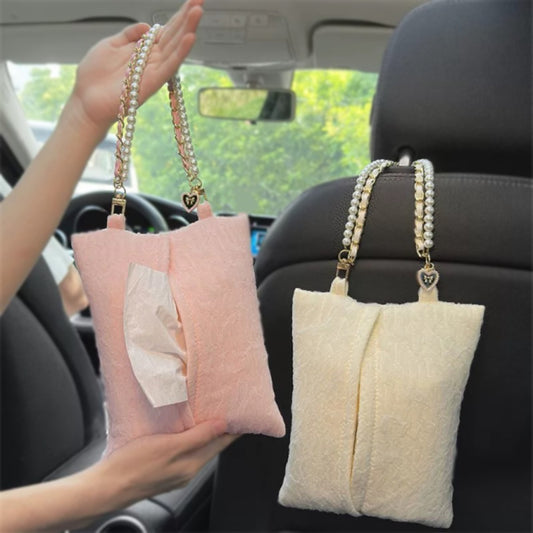 Cute Car Tissue Holder with Pearl Handbag Chain