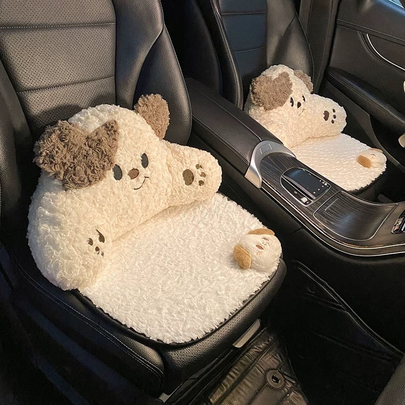 Cute Dog & Bear, Car Neck & Back Pillows with Cooling Seat Cushions
