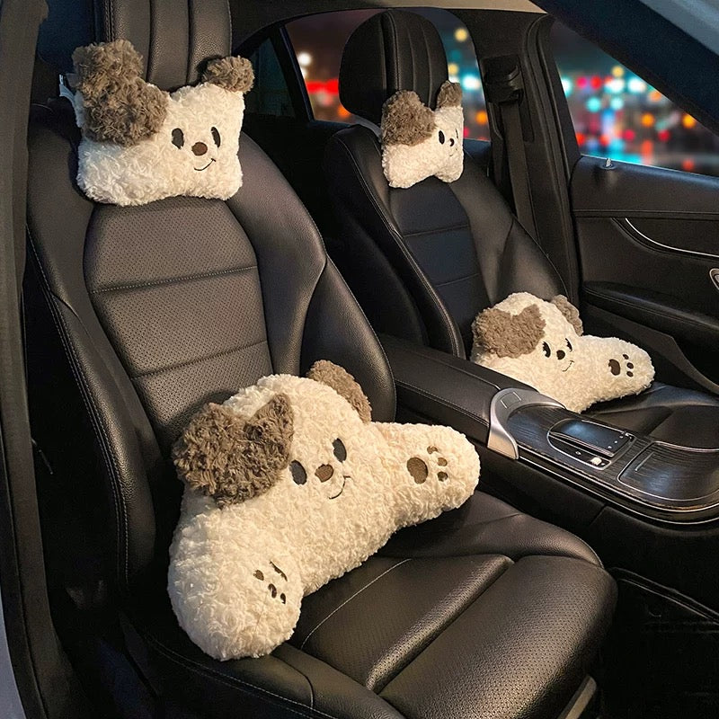 Cute Dog & Bear, Car Neck & Back Pillows with Cooling Seat Cushions