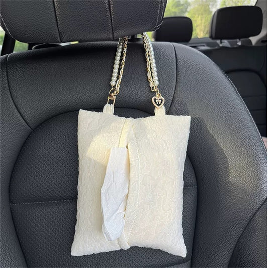 Cute Car Tissue Holder with Pearl Handbag Chain