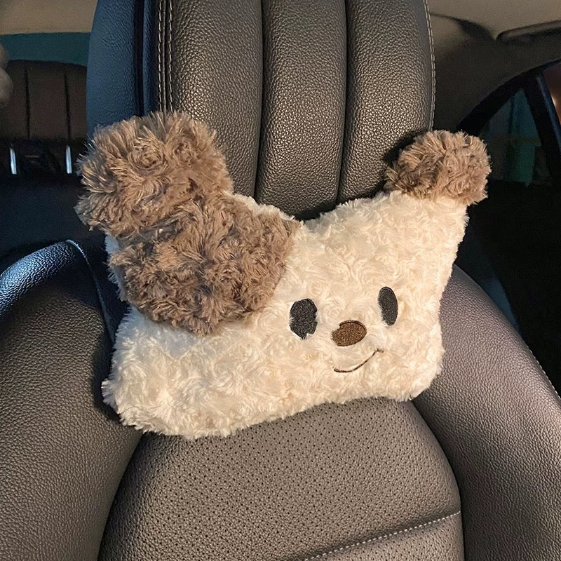 Cute Dog & Bear, Car Neck & Back Pillows with Cooling Seat Cushions