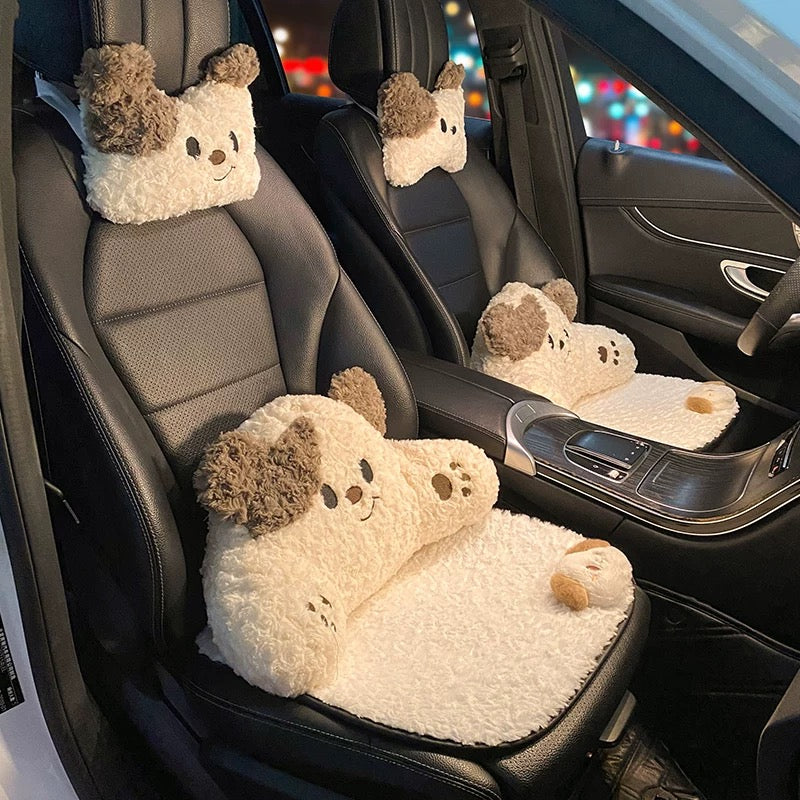 Cute Dog & Bear, Car Neck & Back Pillows with Cooling Seat Cushions