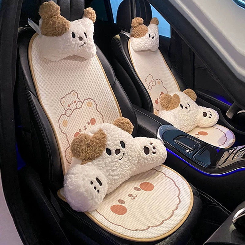 Cute Dog & Bear, Car Neck & Back Pillows with Cooling Seat Cushions