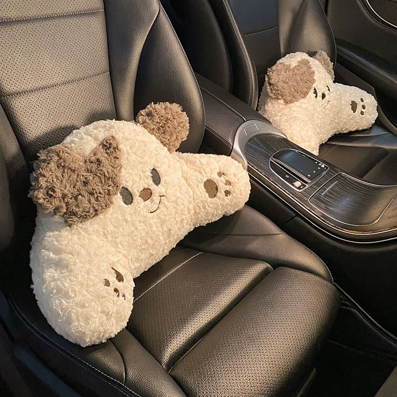 Cute Dog & Bear, Car Neck & Back Pillows with Cooling Seat Cushions
