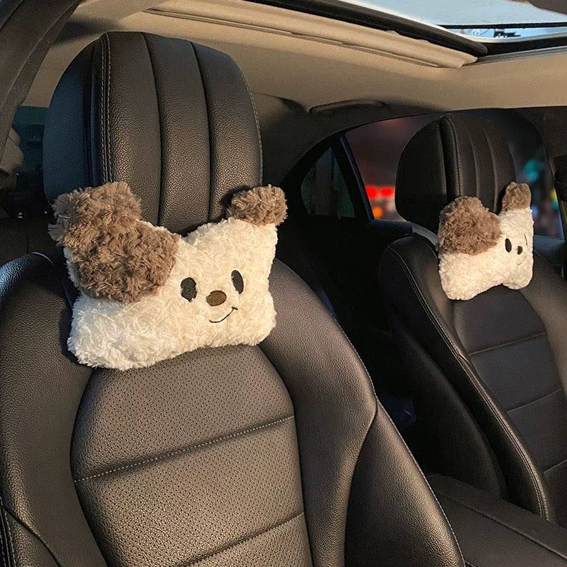 Cute Dog & Bear, Car Neck & Back Pillows with Cooling Seat Cushions