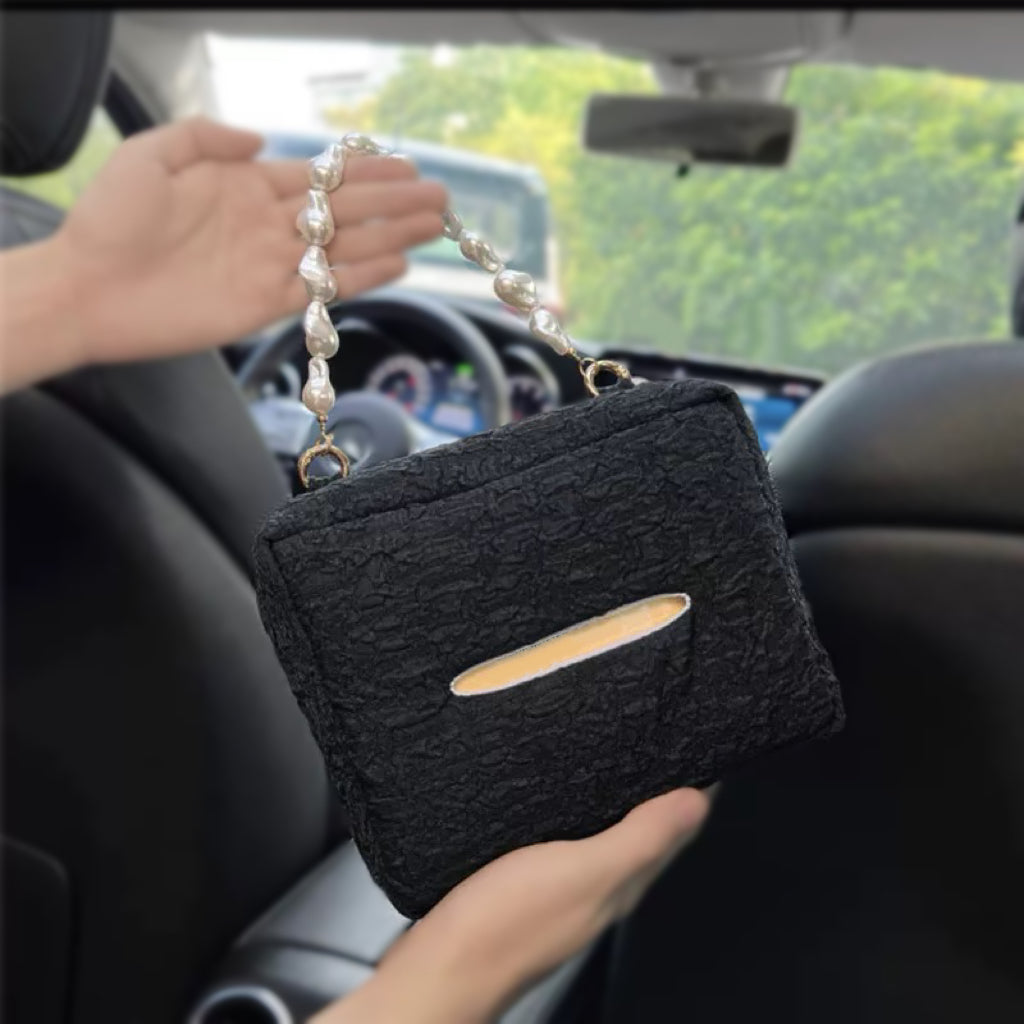 Cute Car Tissue Holder with Pearl Handbag Chain