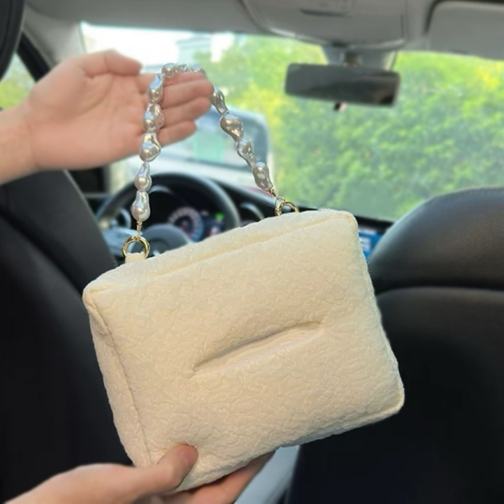 Cute Car Tissue Holder with Pearl Handbag Chain