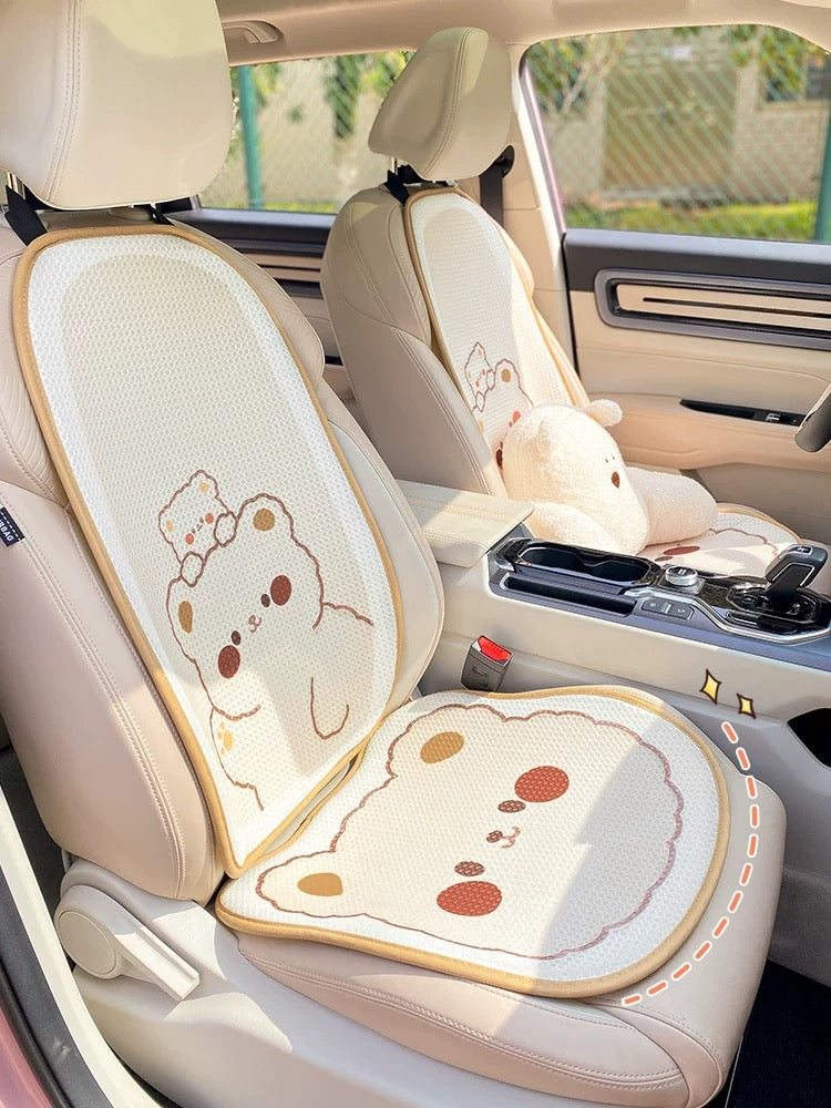 Cute Bear Car Neck & Back Pillows with Cooling Seat Cushions