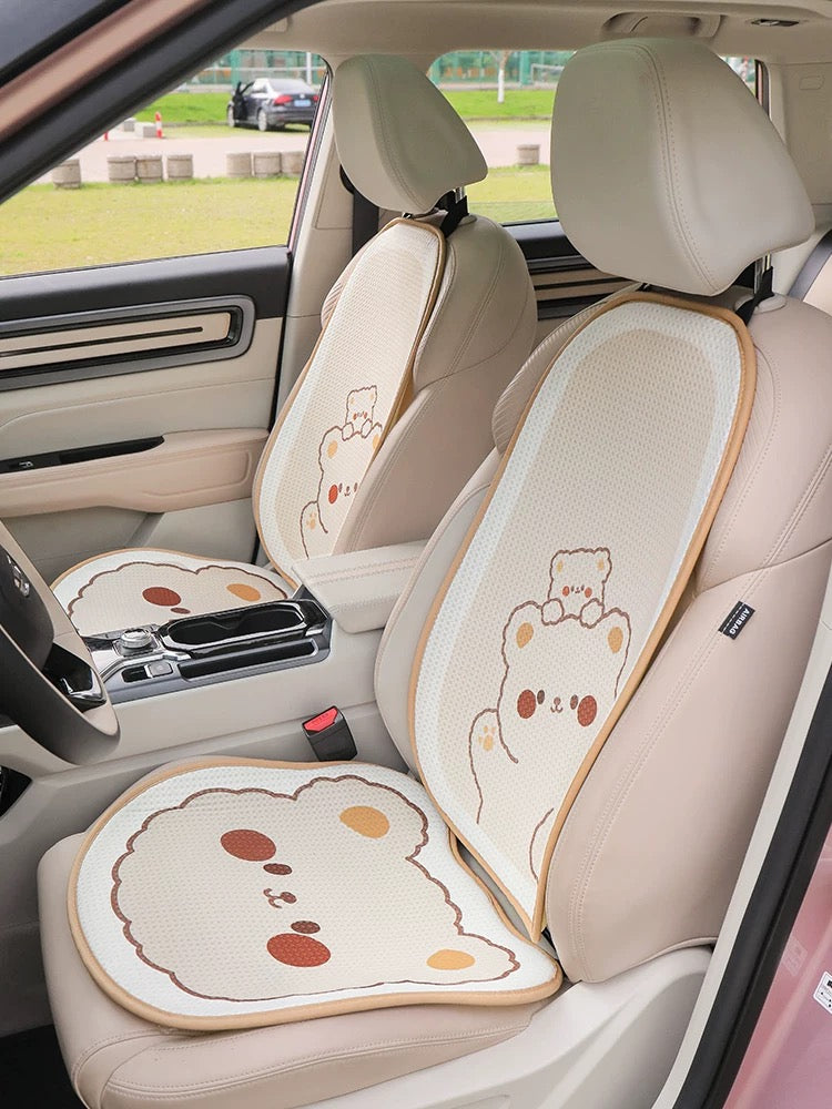 Cute Bear Car Neck & Back Pillows with Cooling Seat Cushions