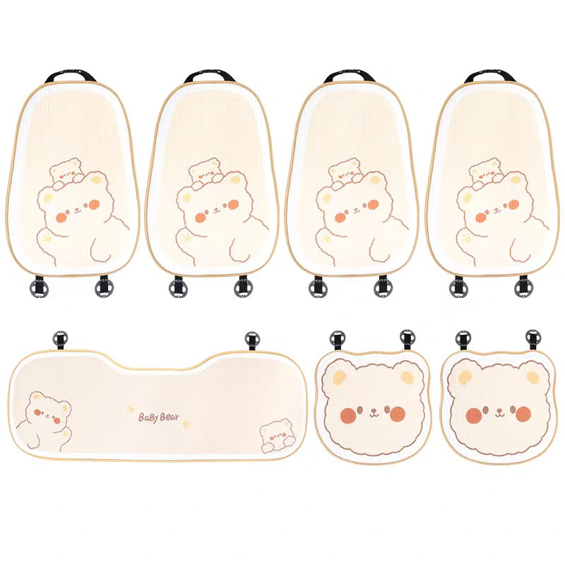Cute Bear Car Neck & Back Pillows with Cooling Seat Cushions