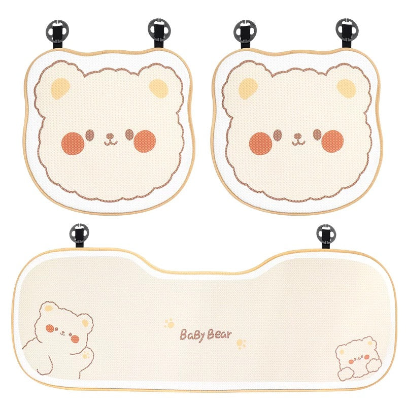 Cute Bear Car Neck & Back Pillows with Cooling Seat Cushions