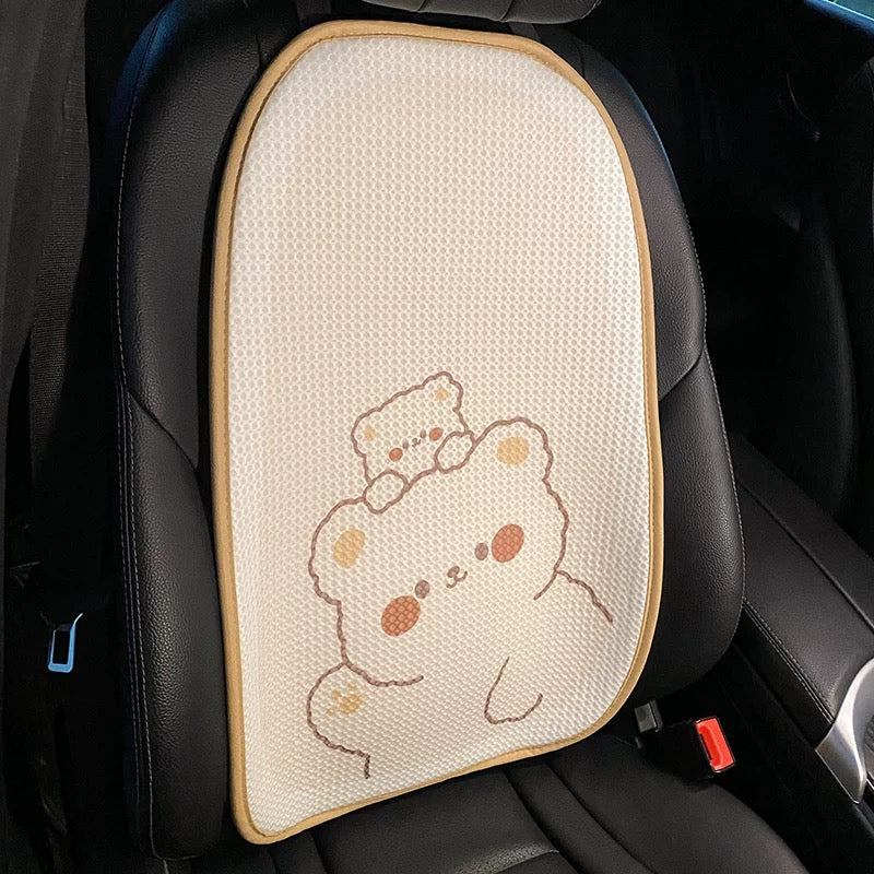 Cute Bear Car Neck & Back Pillows with Cooling Seat Cushions