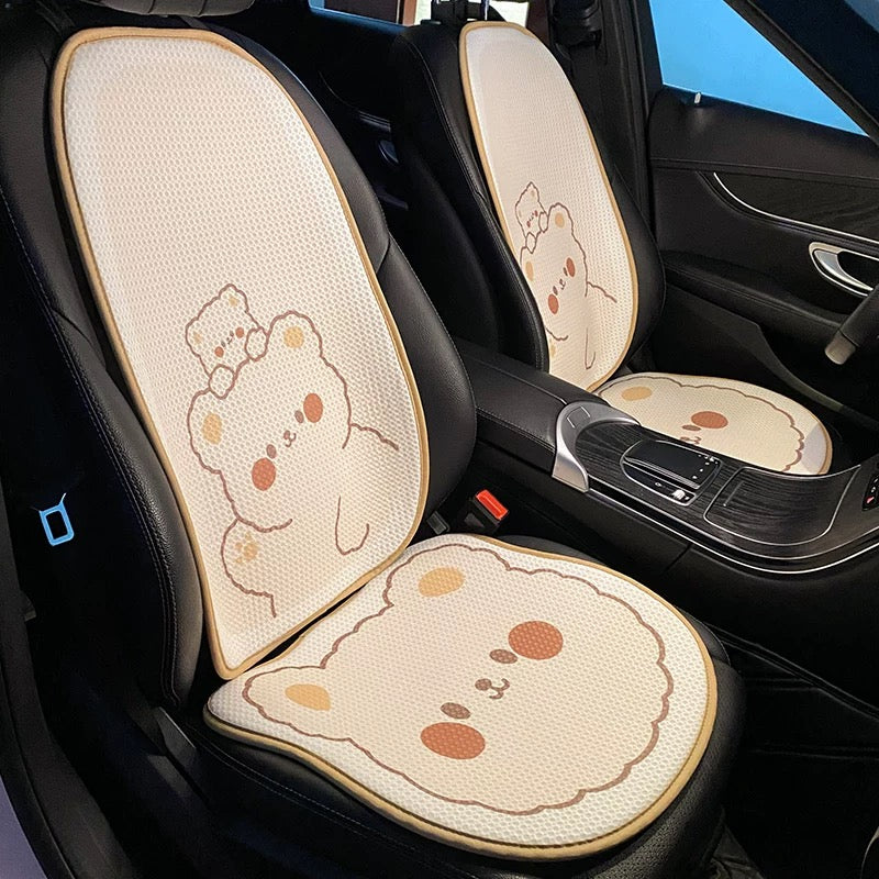 Cute Bear Car Neck & Back Pillows with Cooling Seat Cushions