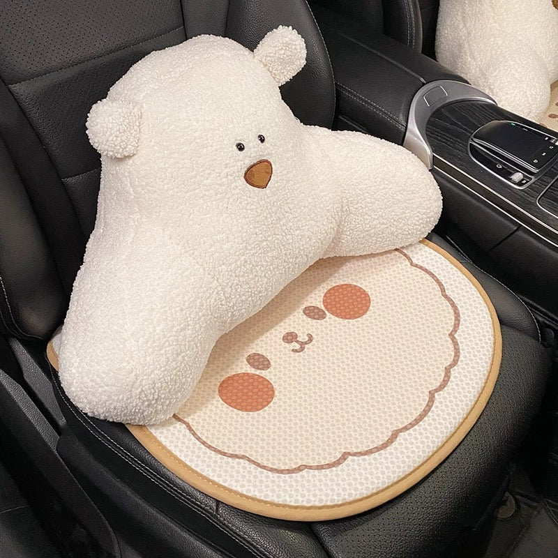 Cute Bear Car Neck & Back Pillows with Cooling Seat Cushions