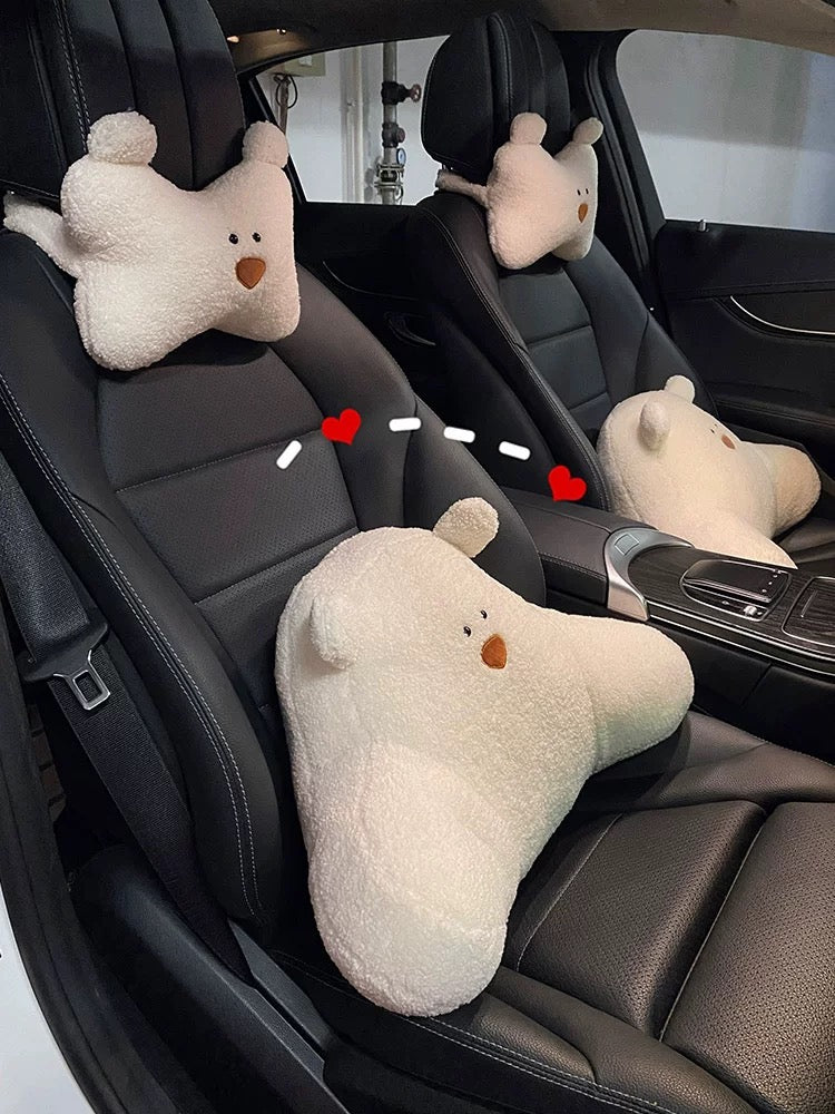 Cute Bear Car Neck & Back Pillows with Cooling Seat Cushions