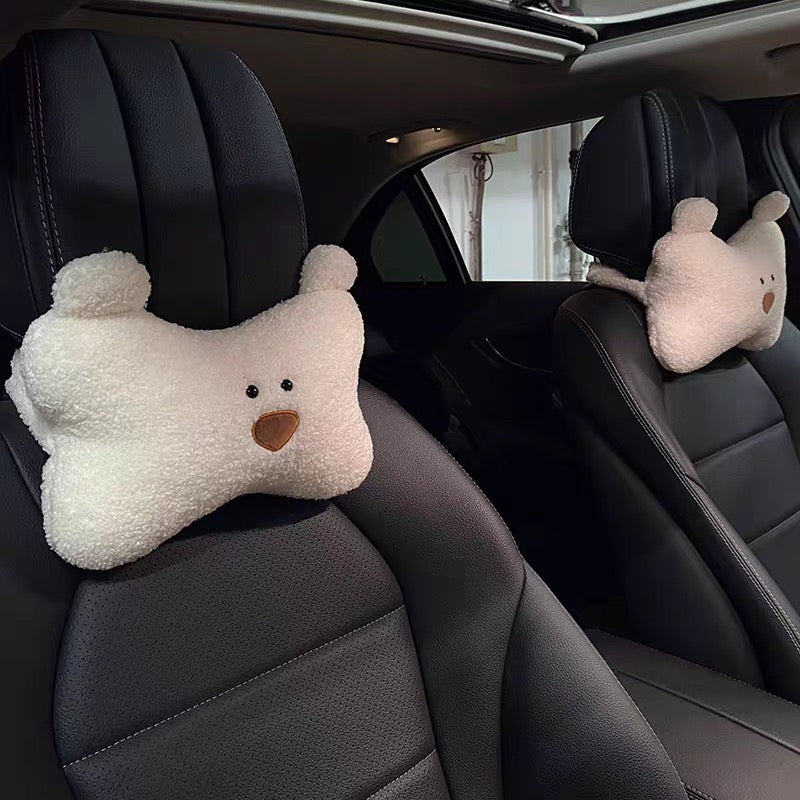 Cute Bear Car Neck & Back Pillows with Cooling Seat Cushions