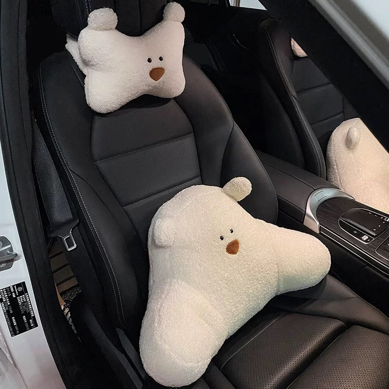 Cute Bear Car Neck & Back Pillows with Cooling Seat Cushions