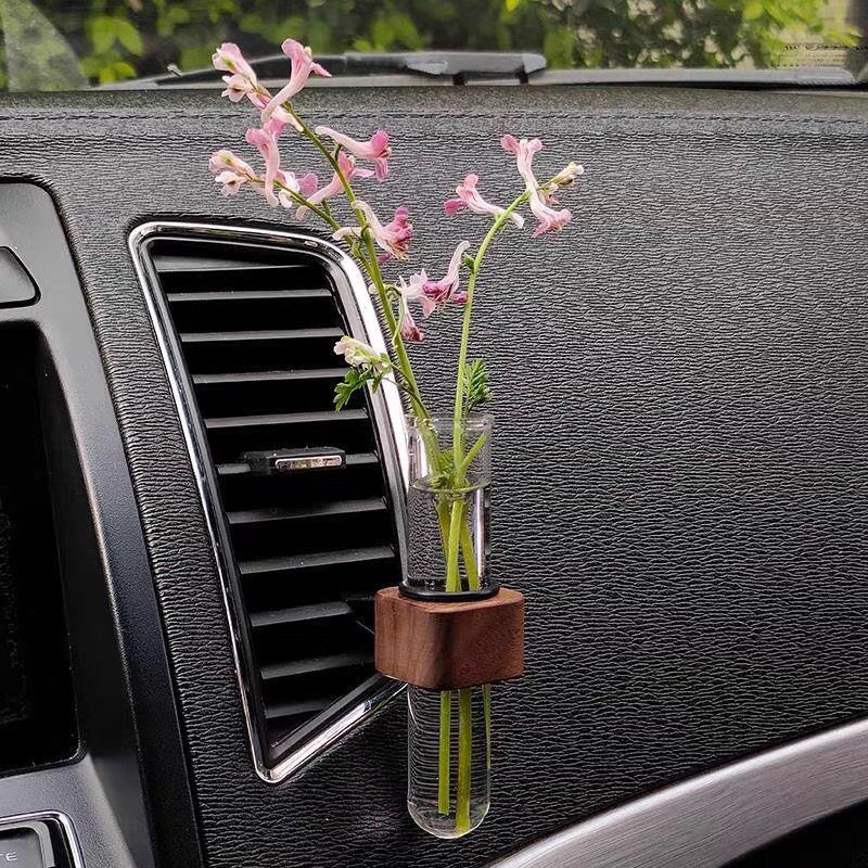 Cute Wooden Glass Flower Vase, Car Vent Decorations