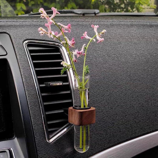 Cute Wooden Glass Flower Vase, Car Vent Decorations