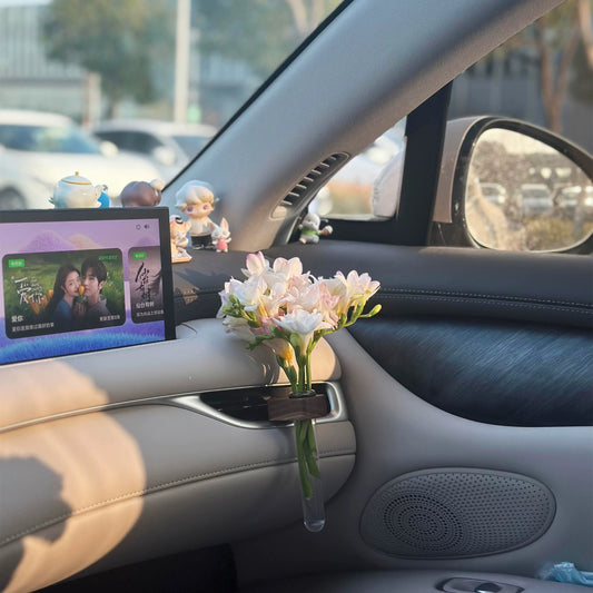 Cute Wooden Glass Flower Vase, Car Vent Decorations
