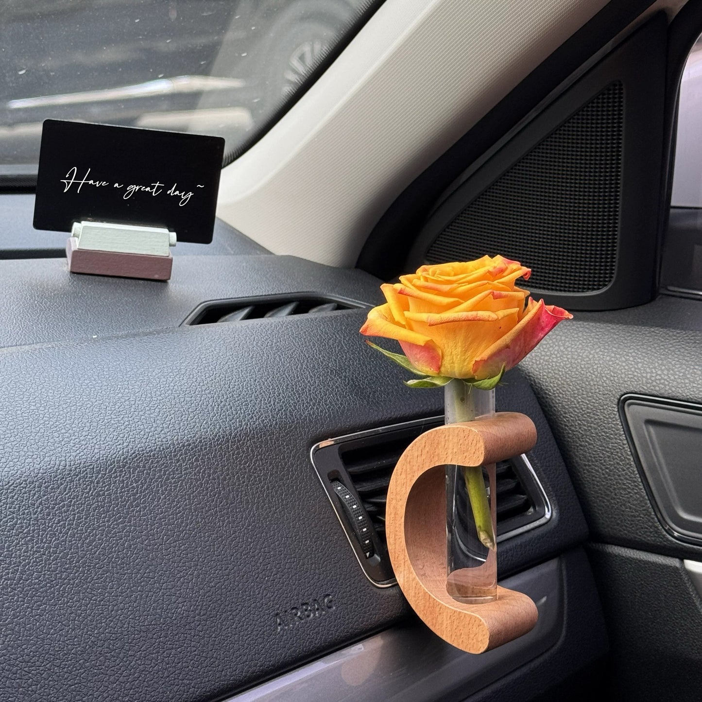 Cute Wooden Glass Flower Vase, Car Vent Decorations