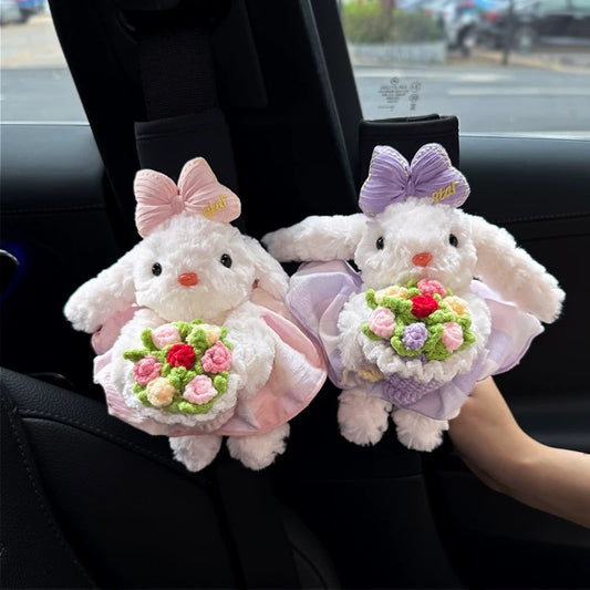 Cute Rabbit with Bouquet, Car Seat Belt Shoulder Strap Cover