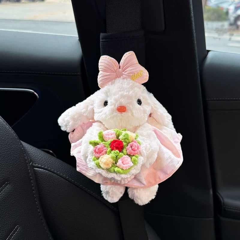 Cute Rabbit with Bouquet, Car Seat Belt Shoulder Strap Cover