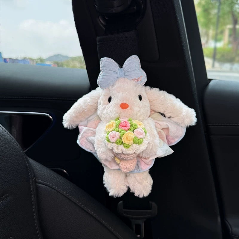 Cute Rabbit with Bouquet, Car Seat Belt Shoulder Strap Cover