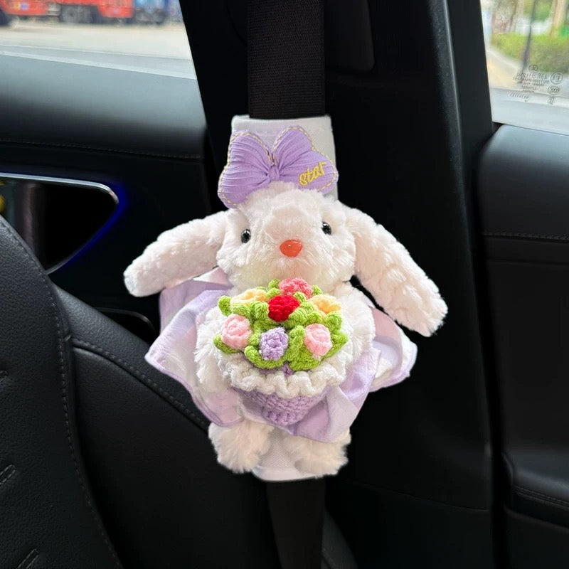Cute Rabbit with Bouquet, Car Seat Belt Shoulder Strap Cover