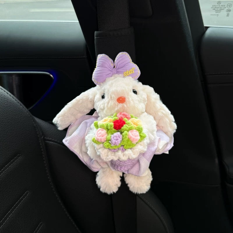 Cute Rabbit with Bouquet, Car Seat Belt Shoulder Strap Cover