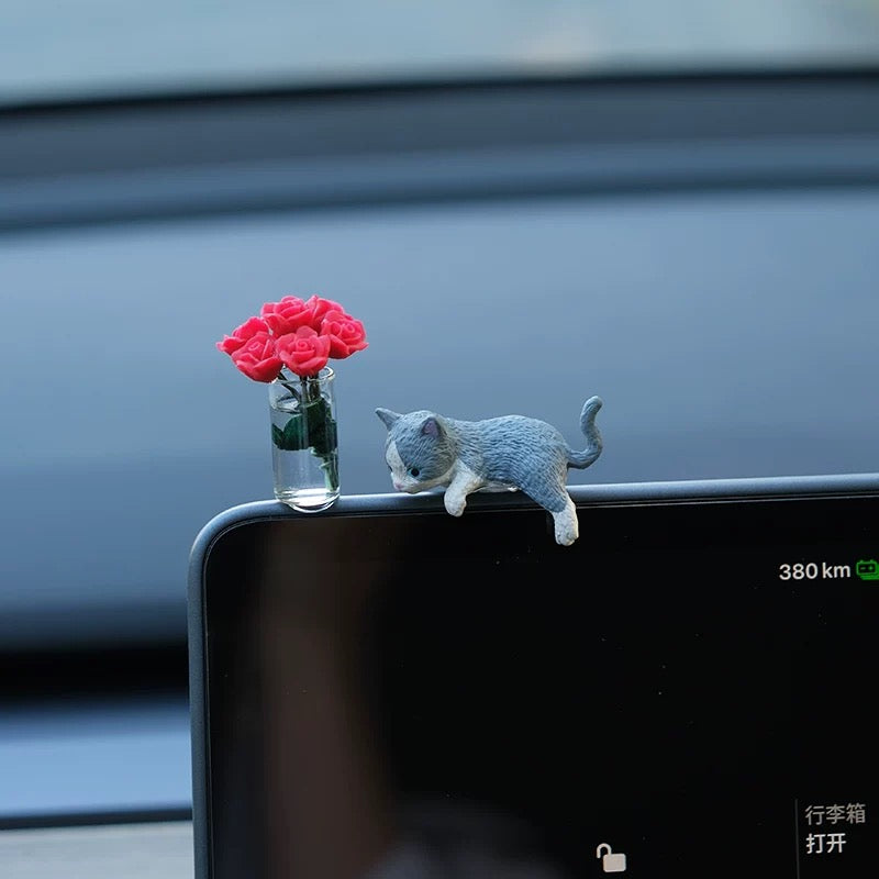 Cute Cats with Roses Set, Car Dashboard Decorations