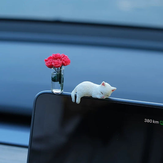 Cute Cats with Roses Set, Car Dashboard Decorations