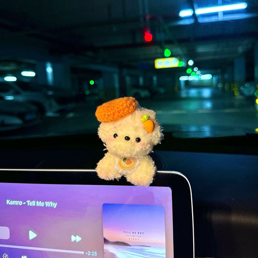 Cute Handmade Yellow Dog with Hat Plush Doll, Car Dashboard Decoration
