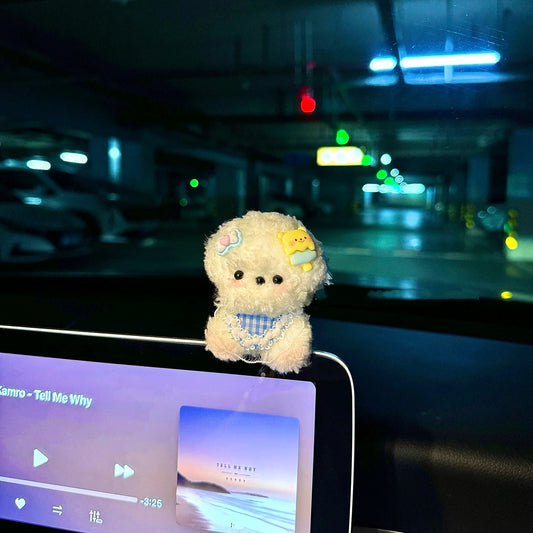 Cute Handmade White/Blue Ice-cream Dog Plush Doll, Car Dashboard Decoration